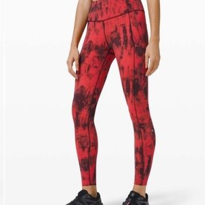 Lululemon Gametime Red Black Tie Dye Leggings 6